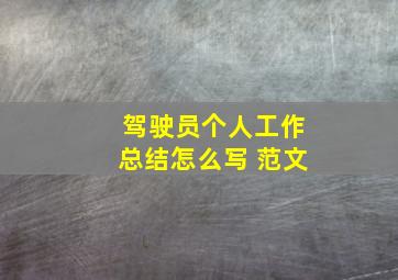 驾驶员个人工作总结怎么写 范文